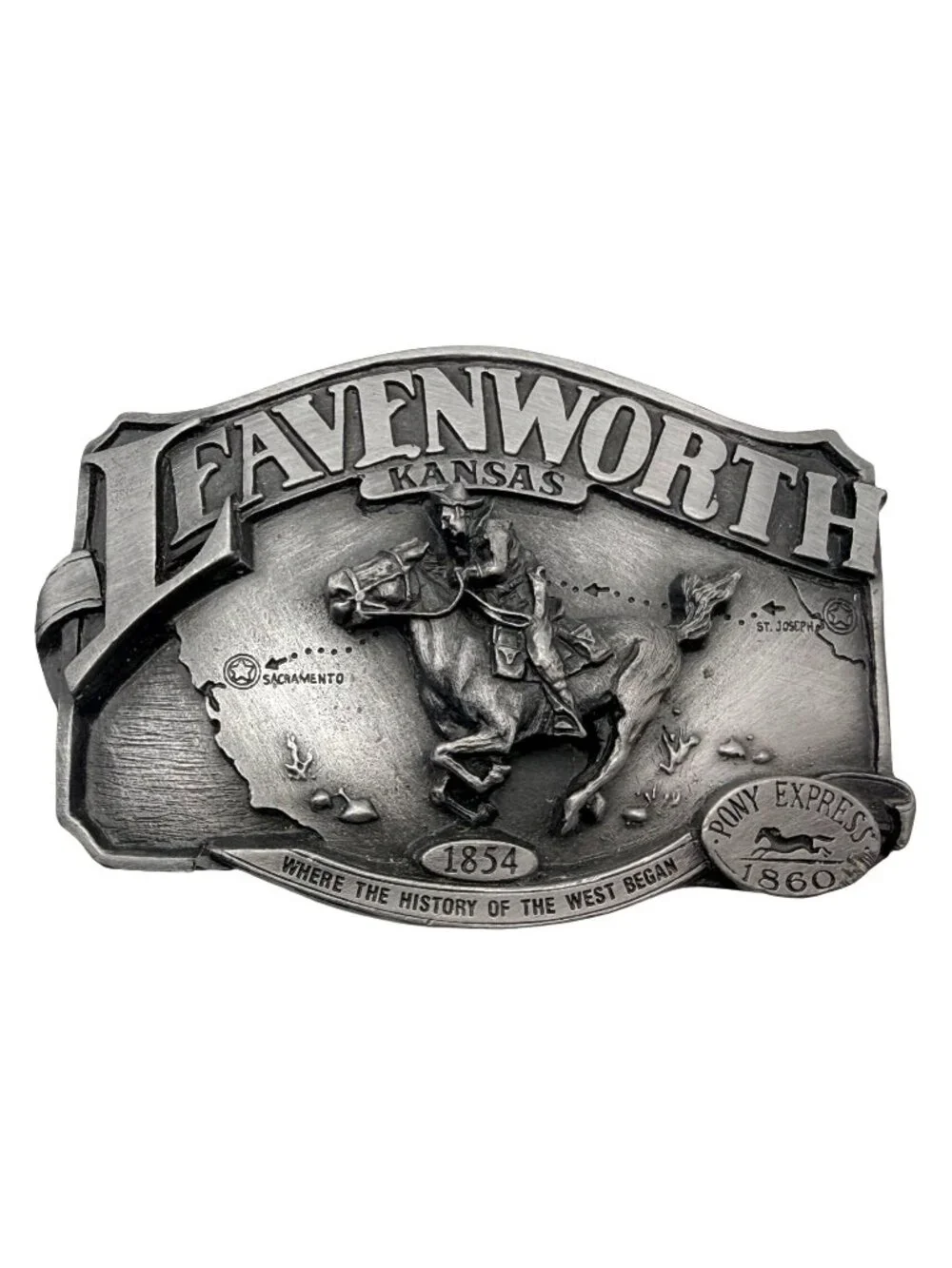 Vintage Belt Buckle Leavenworth Kansas Pony Express 1988 Commemorative Western